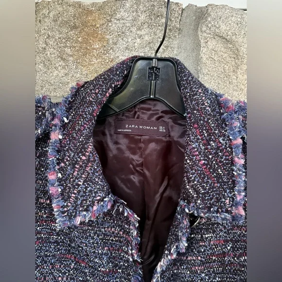 Zara Tweed Fringe Hem Blazer - Picture 7 of 17